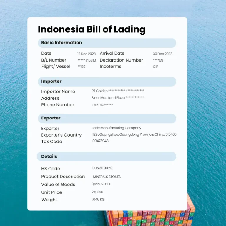 Contoh data bea cukai bill of lading Indonesia