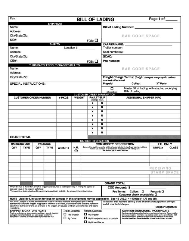 contoh bill of lading
